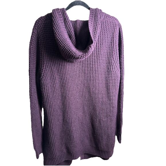 LL Bean Open Front Hooded Cardigan Sweater Purple Pockets Size Large NWT - Picture 4 of 11